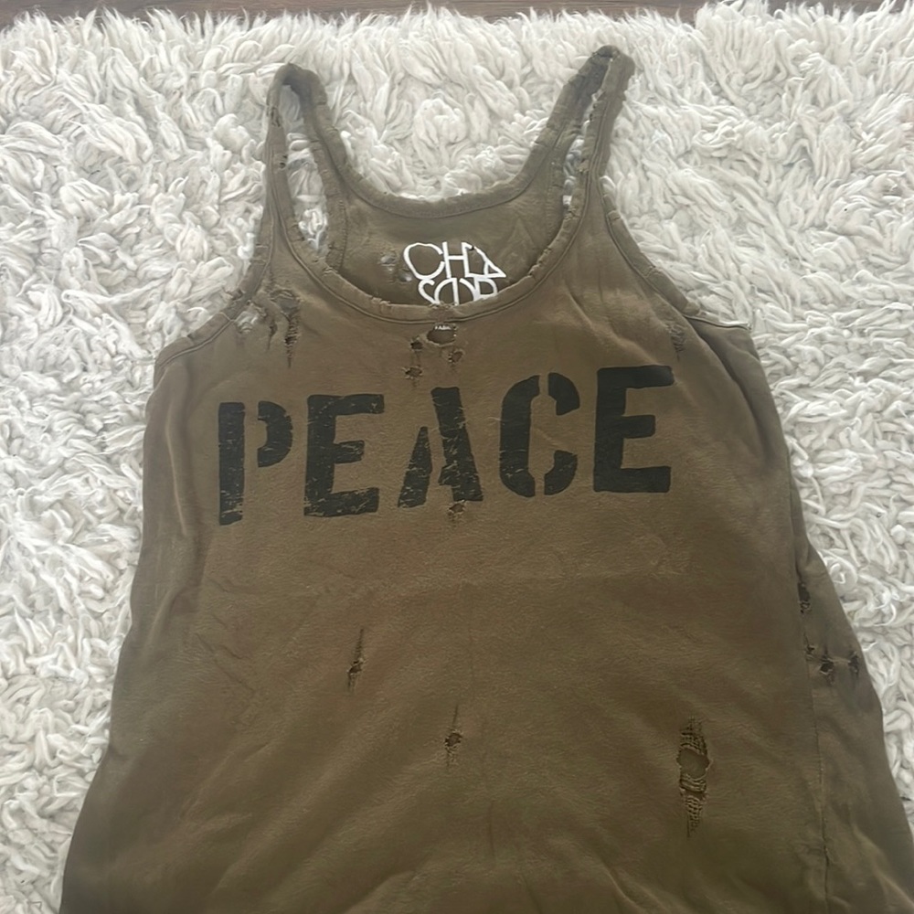 CHASER distressed army PEACE tank top